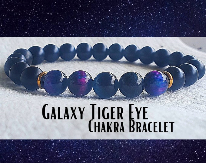 Galaxy Tiger Eye's Bracelet - Black Matte Onyx - Natural Chakra Bracelet Gift - Meditation Jewelry & Mindfulness Bracelet