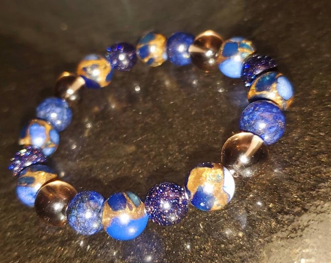 Sapphire Smoky Quartz Crystal Healing Stretch Chakra Bracelet | Spiritual Intention Jewelry for Women and Men