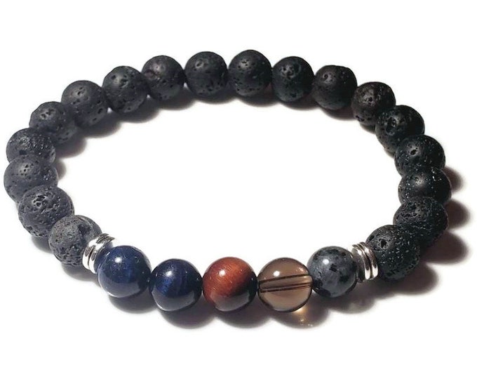 Men's Lava Rock and Assorted Gemstone Bracelet | Natural Healing Chakra Bracelet
