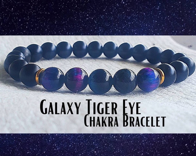 Galaxy Tiger's Eye Bracelet | Black Matte Onyx | Natural Crystal Healing Bracelet | Spiritual Jewelry | Intention Bracelets