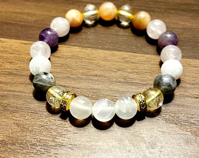 Moonstone Sunstone & Citrine Bracelet - 8mm Natural Chakra Bracelet - Crystal Work and Meditation Jewelry - Gifts for Her