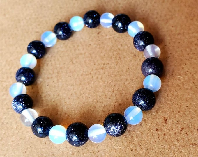 Handmade Gemstone Beaded Blue Goldstone Chakra Bracelet 8mm Healing and Balance
