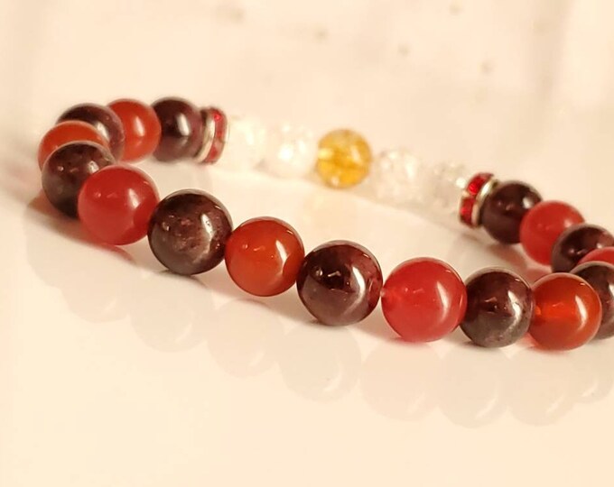 Natural Garnet, Carnelian & Citrine Bracelet - 8mm Chakra Bracelet - Crystal Healing Jewelry - Manifestation Jewelry - Gift Ideas