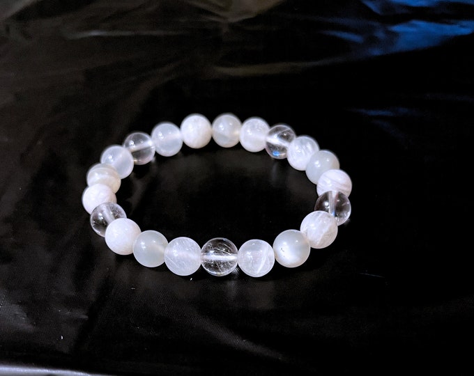 Intuition Gemstone Bracelet with Selenite Crystal Quartz and Moonstone Natural Healing Chakra Beaded Bracelet for Women and Men