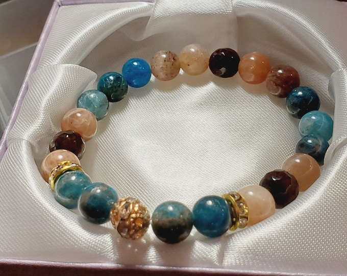 Harmony and Vitality: Apatite, Sunstone & Smoky Quartz Chakra Bracelet
