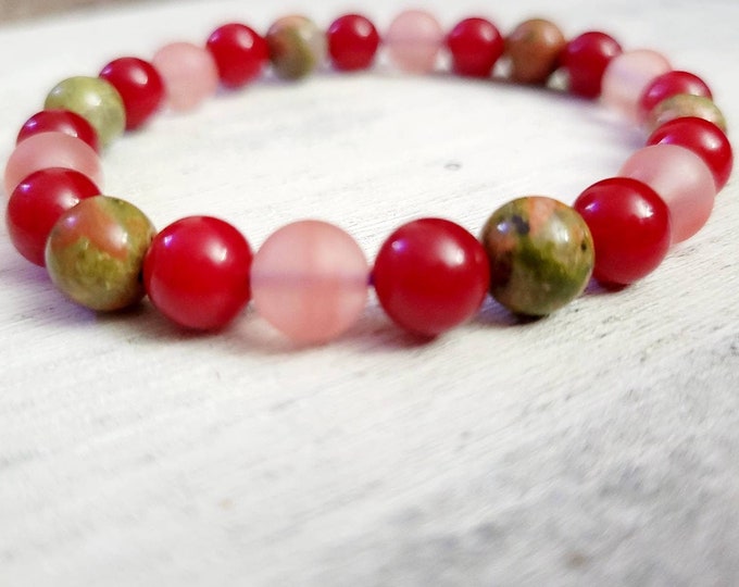 Cherry Quartz Crystal Bracelet - Natural 8mm Gemstone Beads - Meditation Jewelry and Energy Work - Gifts for Her