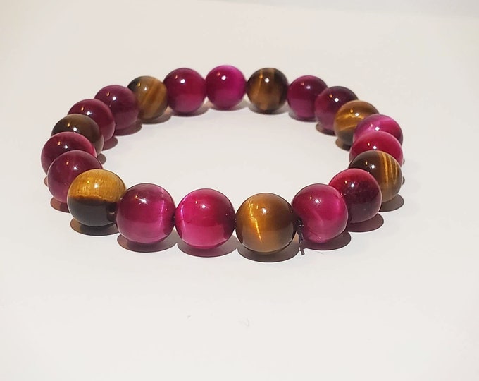 Motivation Tigers Eye Crystal Bracelet - Pink and Brown Natural Chakra Bracelet - Manifestation Jewelry