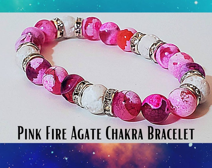 Pink Fire Agate Gemstone Beaded Chakra Bracelet