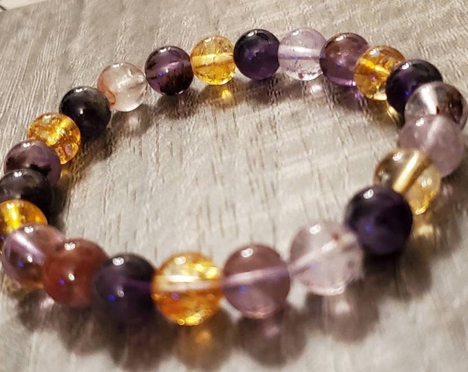 Prosperity & Harmony Bracelet - Citrine, Amethyst, and Super Seven Stones for Balance and Abundance - 8mm Beaded Crystal Bracelet Gift