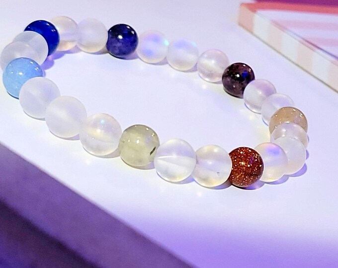 Seven Stone Chakra Healing Bracelet with Selenite Charging Stick included