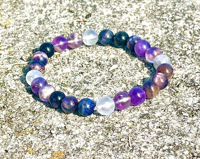 Galaxy Tiger Eye's & Auralite 23 Crystal Healing Seven Chakra Bracelet | Unique Crystal Gift | Healing Crystals | Spiritual Jewelry