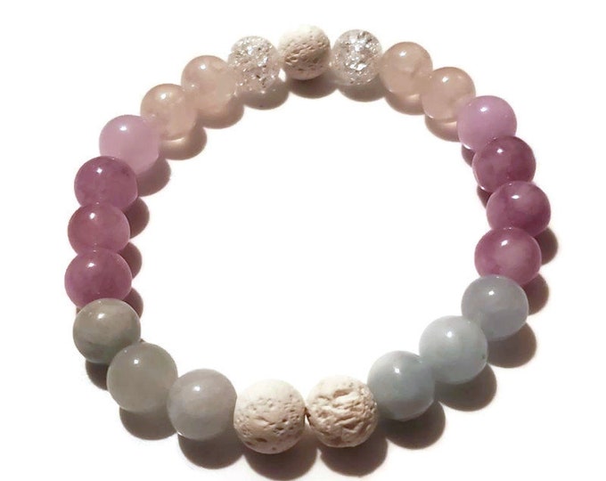 Rose Quartz Purple Angelite Aquamarine  Gemstone Healing Natural Chakra Bracelet