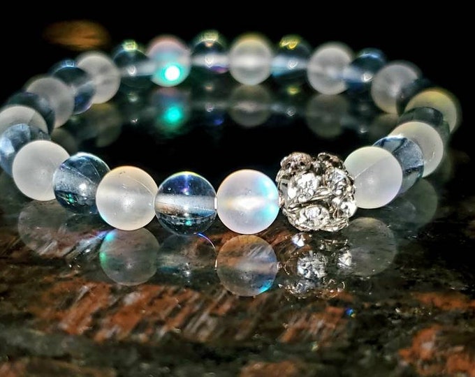 Free Your Aura | Opal and Angel Aura Quartz Crystal Healing 6mm Beaded Stretch Chakra Bracelet