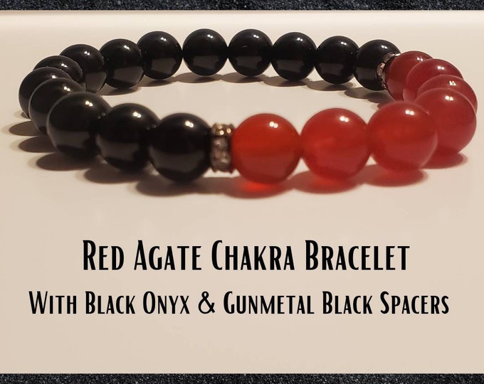 Red Agate and Black Onyx Gemstone Beaded Bracelet | Natural Chakra Balancing Healing Bracelet For Men