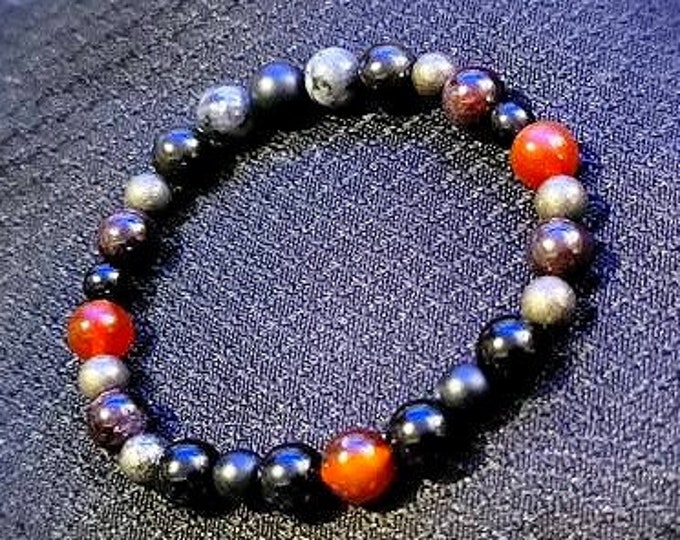 Garnet, Carnelian, Black Onyx Bracelet - Natural 8mm Crystal Beaded Bracelet - Spiritual Healing and Meditation Jewelry - Gift Ideas for Him