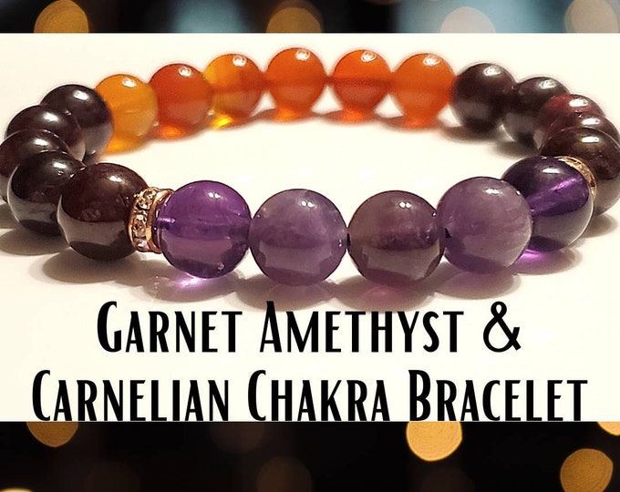 Carnelian Amethyst and Garnet Gemstone Bracelet - Beaded Healing Gemstone Bracelet - Natural Chakra Balancing Bracelet - Gift Ideas