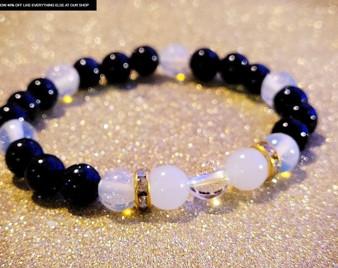 Soothing for Empaths | Crystal Quartz  Blue Goldstone and Opal Gemstone Bracelet | Natural Chakra Healing Self Care Bracelet