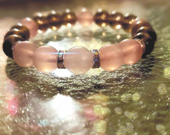 Multi-Quartz Rose Smokey Gemstone Beaded Stretch Crystal Healing Seven Chakra Bracelet