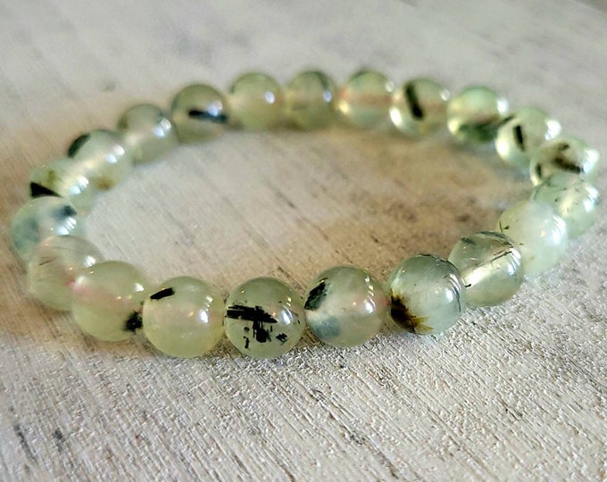 Green Prehnite Natural Healing Bracelet - 8mm Beaded Crystals for Healing and Energy Work - Customizable GIft for Him or Her