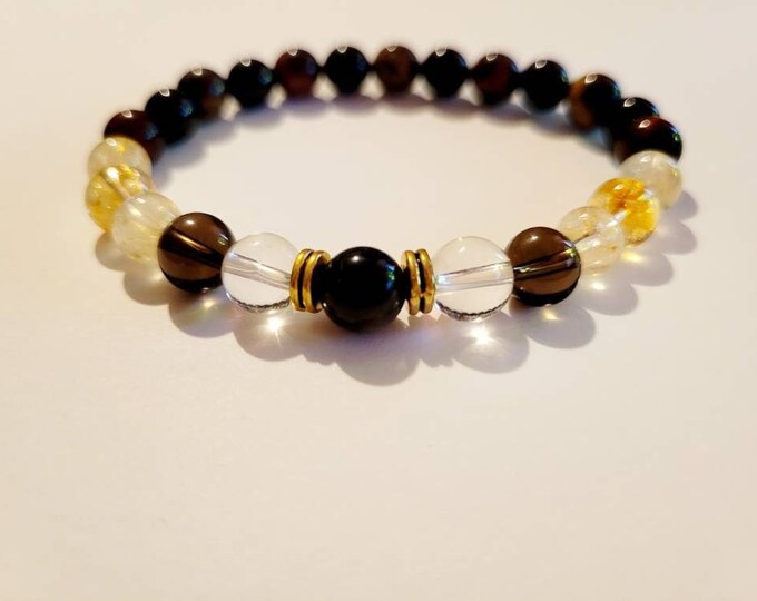 Men's Citrine, Quartz, Onyx and Tiger Eye Chakra Healing Bracelet