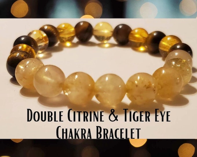 Citrine and Brown Tigers Eye Bracelet - Natural 8mm Beaded Crystal Jewelry - Healing Chakra Bracelet for Protection and Luck