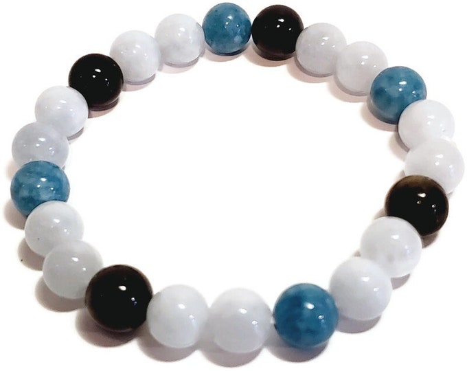 Mercury Retrograde 7 Chakra Bracelet Aquamarine Obsidian Apatite Healing Crystal Beaded Jewelry for Men and Women