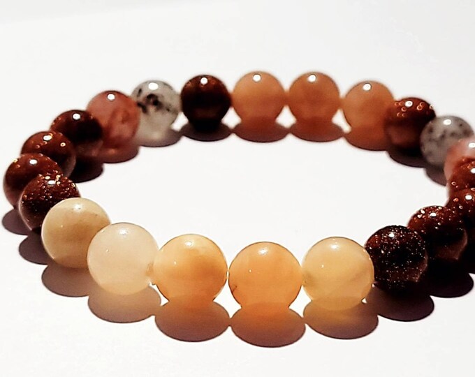 High Quality AAA Graded Goldstone, Moonstone, and Sunstone Beaded Chakra Bracelet 8MM Healing Meditation Balance