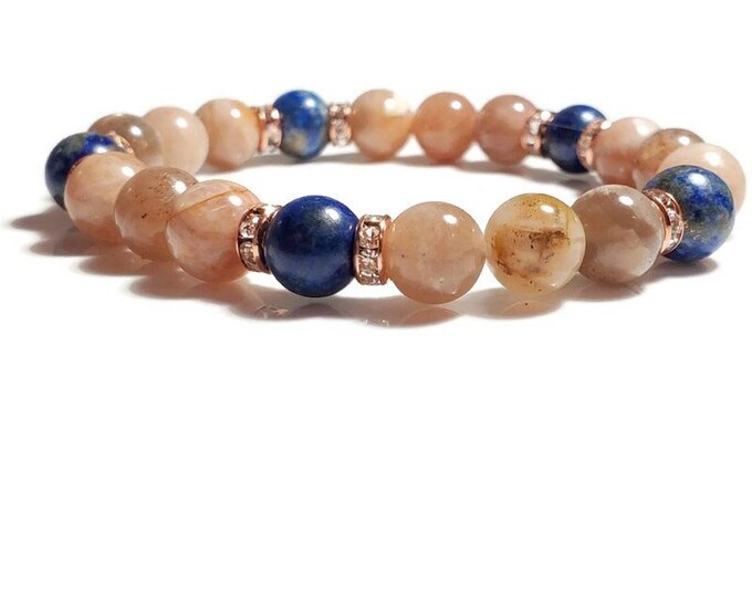 Lapis Lazuli with Sunstone Beaded Gemstone Chakra Bracelet