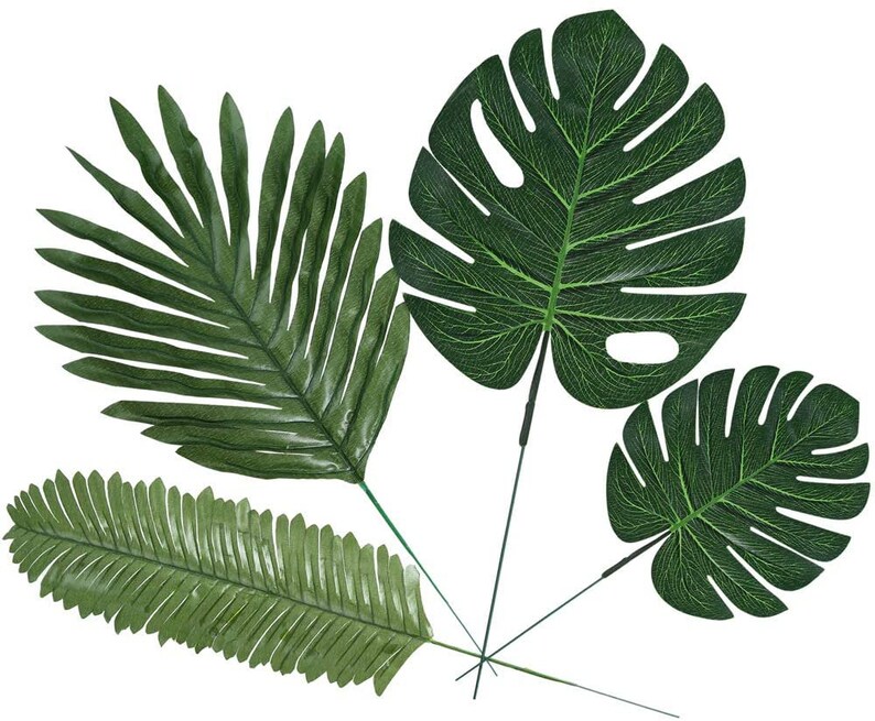 24pcs 4 Kinds Artificial Jungle Leaf Stems Tropical Leaf Etsy