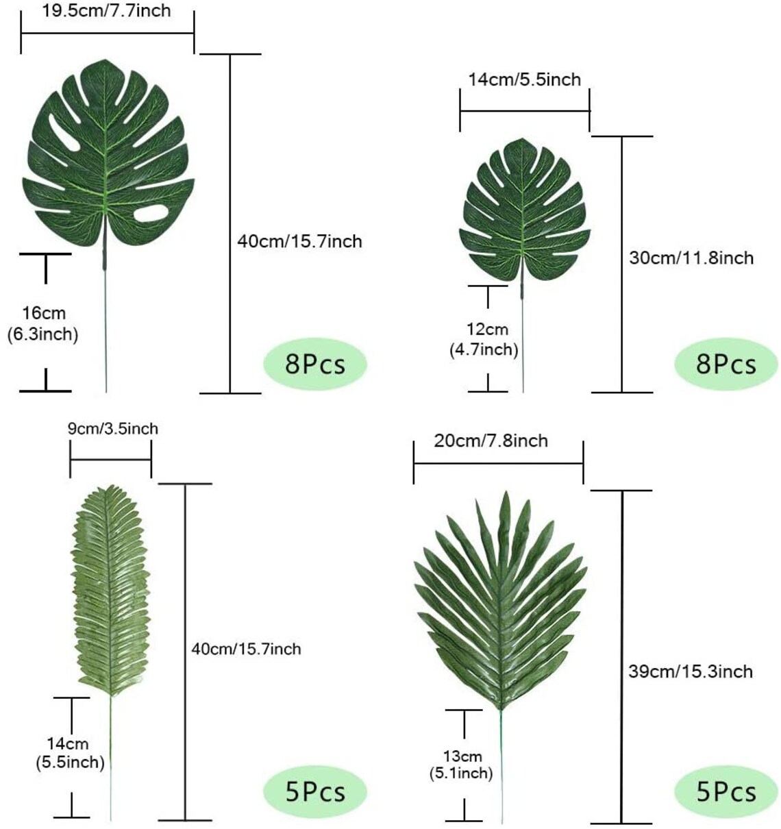 24pcs 4 Kinds Artificial Jungle Leaf Stems Tropical Leaf Etsy