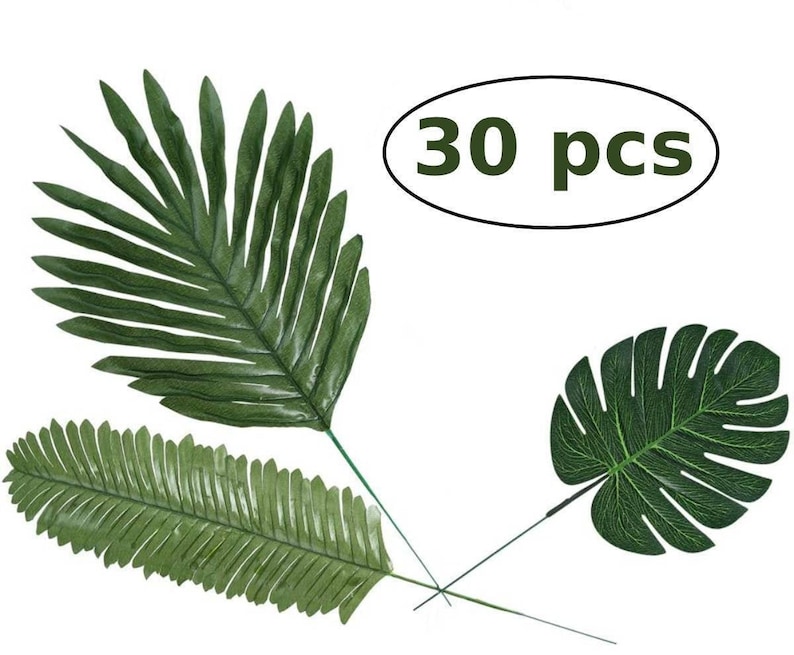 30pcs 3 Kinds Artificial Jungle Leaf Stems Tropical Leaf Etsy