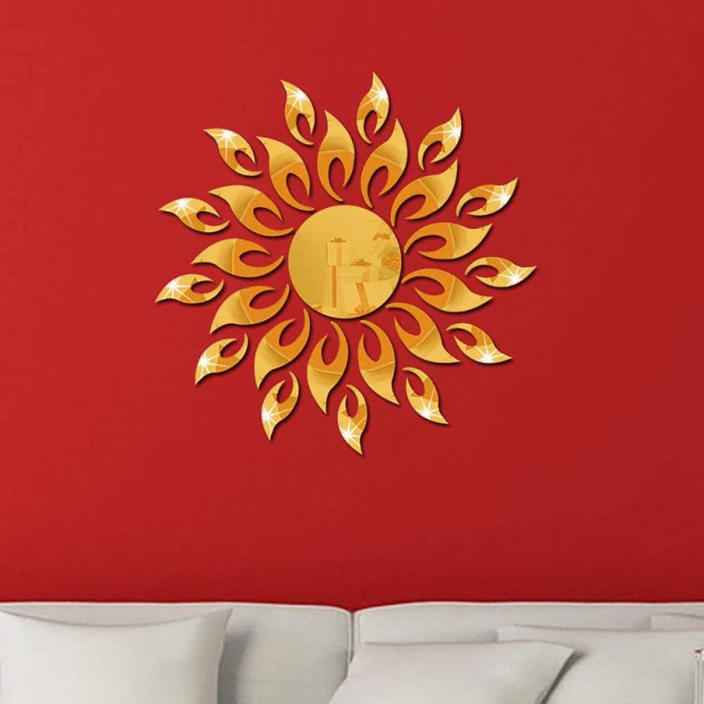 Gold 3D Mirror Sunlower Wall Stickers Decor Gold Wall Art Etsy