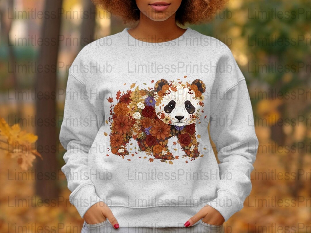 Floral Panda Png, Autumn Panda Clipart, Fall Png, Panda Png, Boho Panda ...