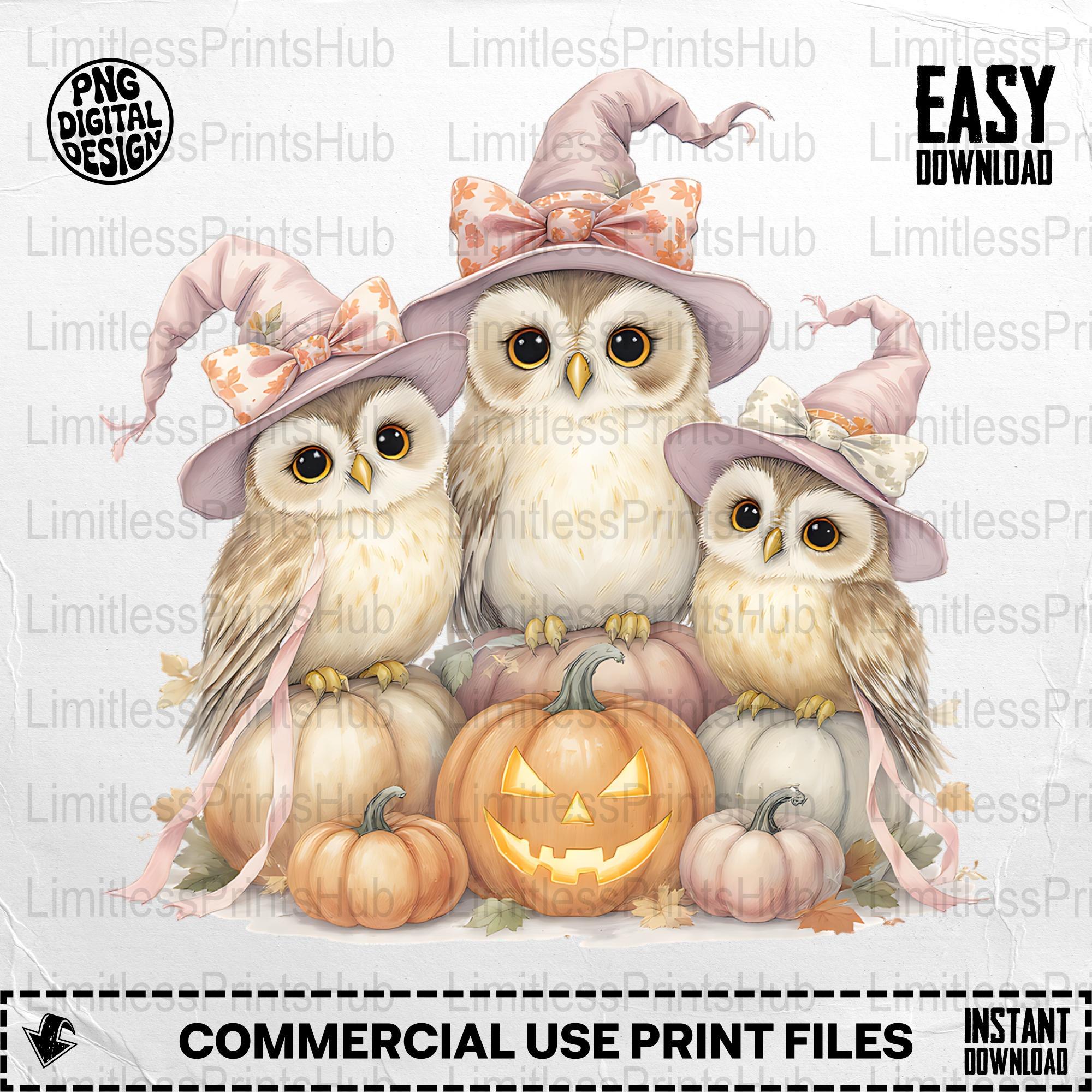 Halloween Owls PNG, Witch Owl Clipart, Pumpkin Png, Cute Owls Png, Halloween Png, Sublimation Png, D