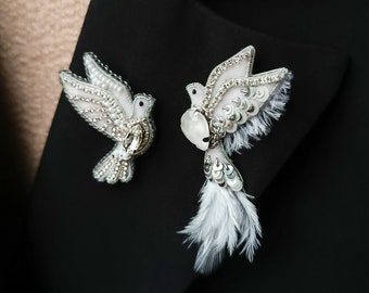 Handmade Velvet Peace Dove Brooch: Bird Lover Gift
