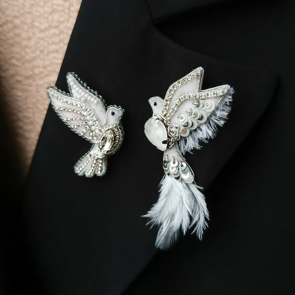 Broche colombe de la paix Broche faite à la main bijoux Colombe broche oiseau amant cadeau Amour oiseau broche Demoiselle d'honneur broche