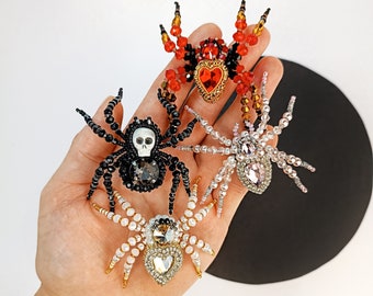 Beaded Spider Brooch: Handmade Tarantula Pin, Embroidered Insect Jewelry