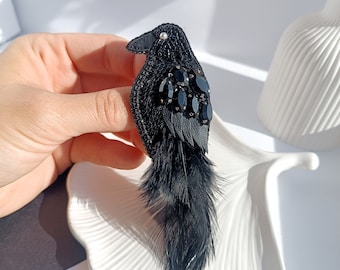 Extra Large Black Raven Gold Brooch Pin - Metal Crow Bird Jewelry, No Gemstone - View #7
