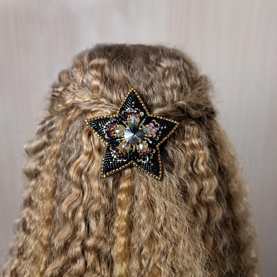 Handmade Embroidered Star Hair Clip: Celestial Jewelry - Etsy display picture 1