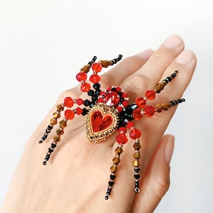 Giant Red Spider Ring: Handmade Gothic Crystal Heart Jewelry