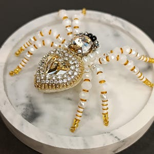 Golden Spider Brooch: Beaded Crystal Halloween Pin, Gothic Jewelry