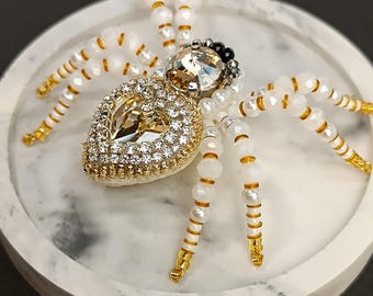 Golden Spider Brooch: Beaded Crystal Halloween Pin, Gothic Jewelry