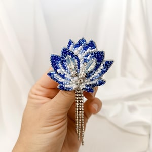 Handmade Embroidery Beaded and Crystal Flower Brooch, Unique Elegant Accessory for Women