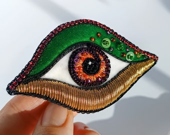 Evil eye brooch, Embroidered beaded brooch, Handmade eye brooch, Amulet Talisman brooch