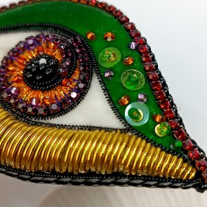 Embroidered Velvet Evil Eye Brooch: Handmade Beaded Amulet