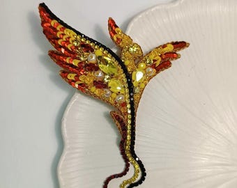 Broche Ancienne Oiseau De Paradis - Émail Et Plaqué Or, Milieu XXe Siècle
