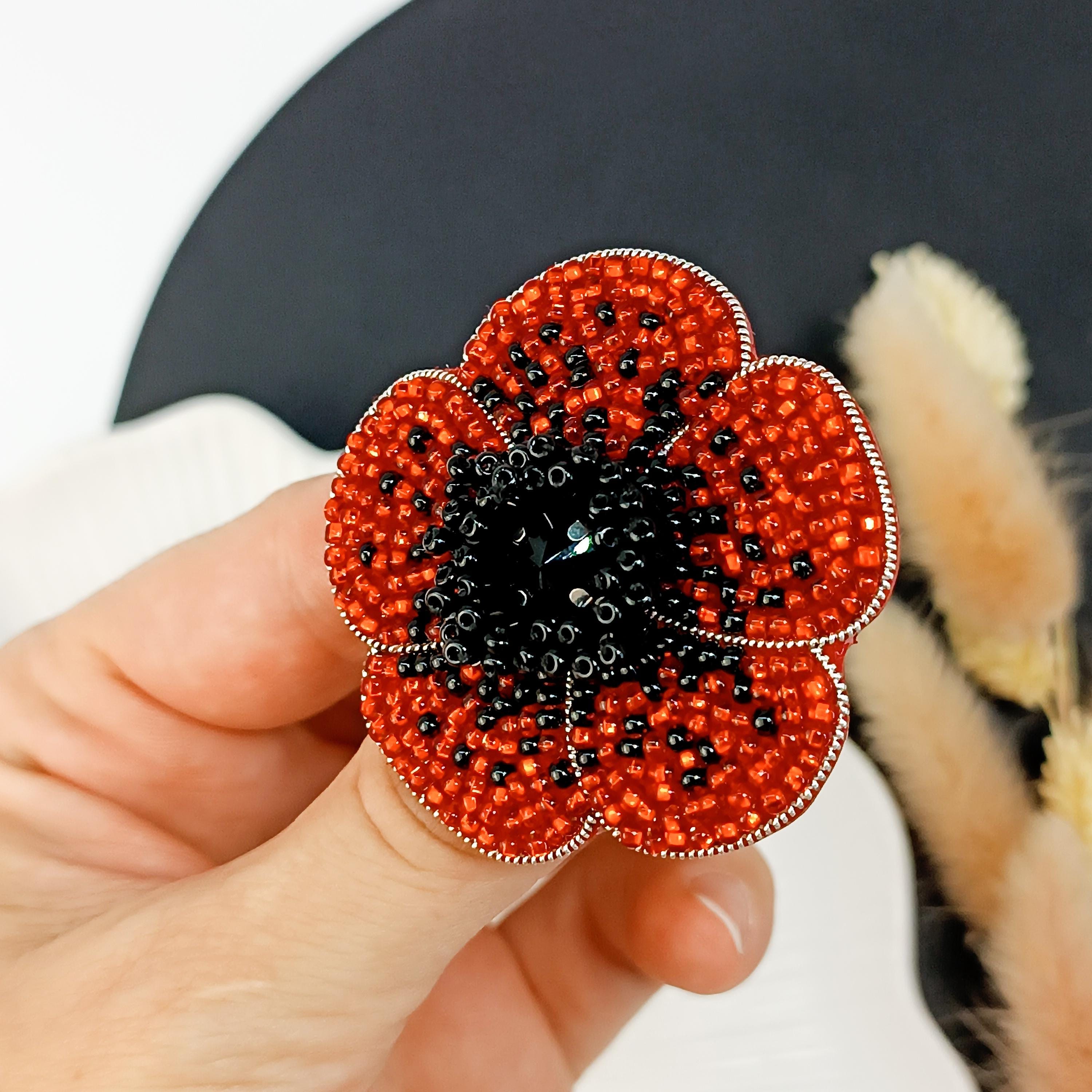 Broche Coquelicot Rouge Avec Feuille Verte | 35 X 25 Mm | Métal | Pour Collection, Décoration Vestimentaire