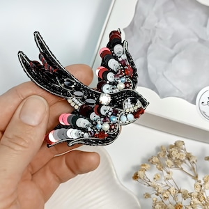 Embroidered Swallow Brooch: Beaded Bird Pin, Nature-Inspired Jewelry