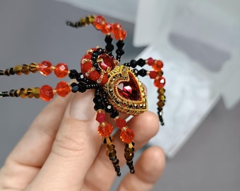 Embroidered Beaded Spider Brooch, Handmade Jewelry, Gothic Style