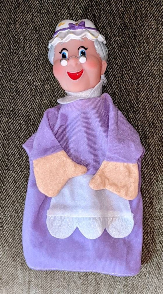 Vintage grandmother hand puppet with vinyl head and cloth | Etsy